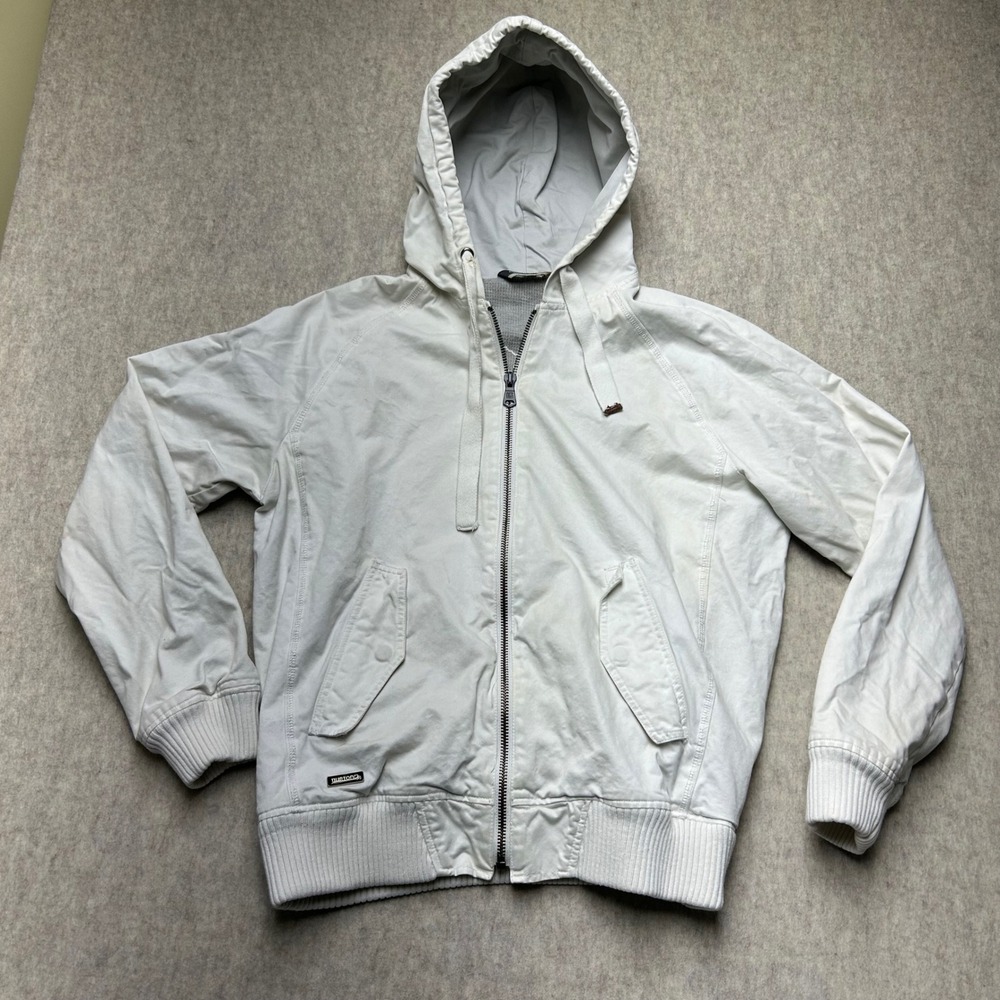 Burton Mens Hooded Jacket White Full Zip Casual Lined Coat Size Large‎